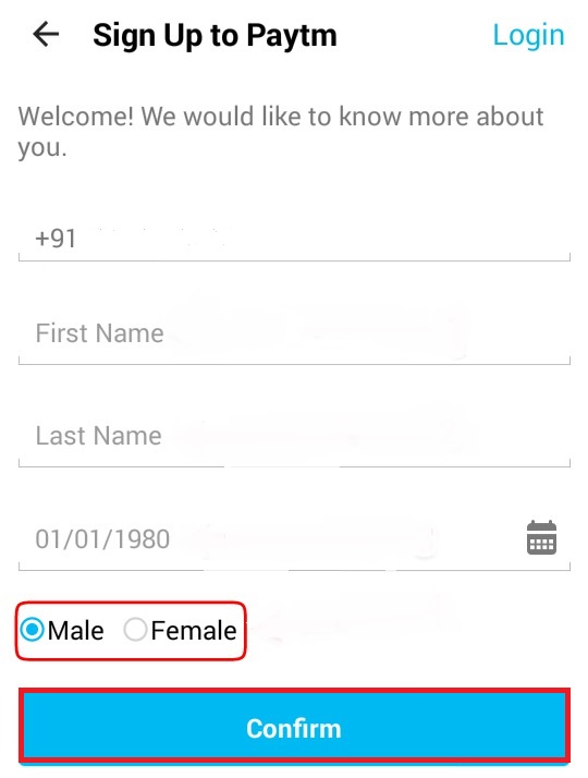enter DOB full name gender