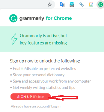 Click Grammarly Extension Icon