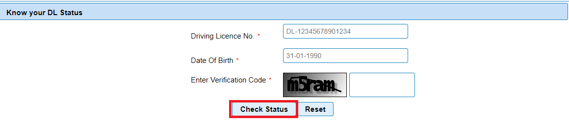 Enter Licence Number Date Of Birth Verification Code