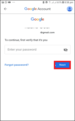 Enter Gmail Password