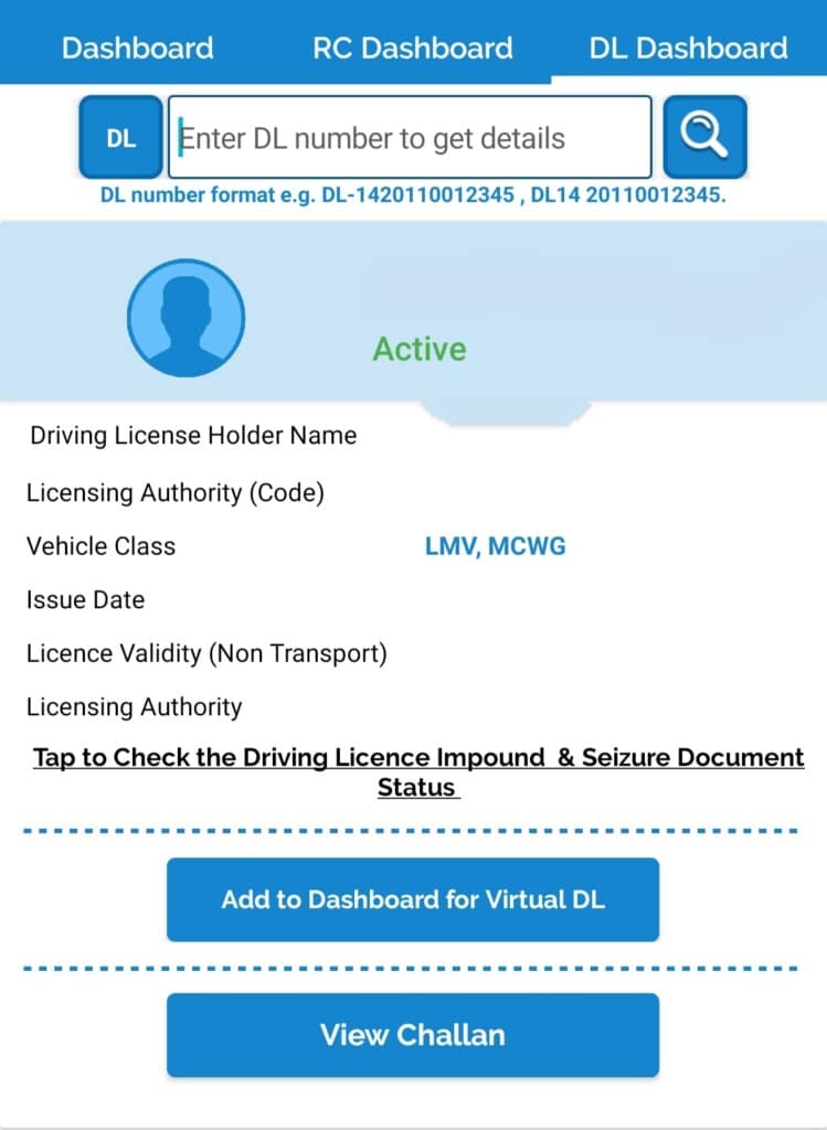 Driving License Details