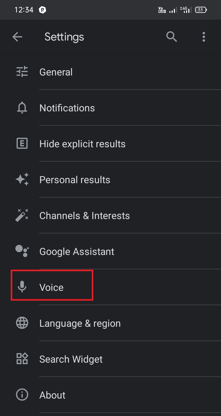 Tap on Voice Option